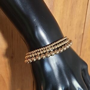 Gold Bead Stretch Bracelets Set   Of Three